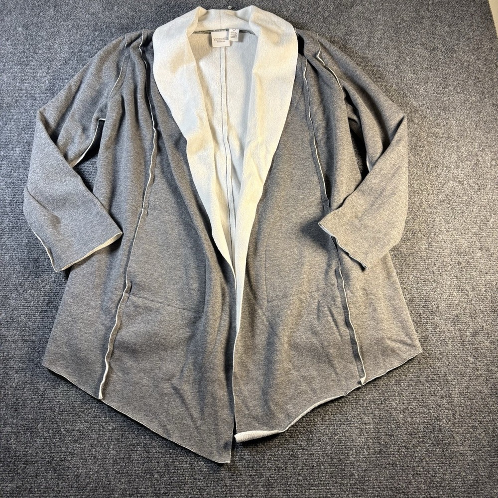 Weekends by Chico's Cardigan Womens 0 Grey Shawl Collar Open‎ Front Fleece Lined